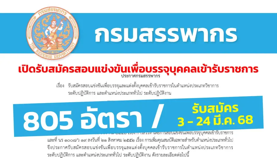 กรมสรรพากร เปิดรับสมัครสอบแข่งขันเพื่อบรรจุและแต่งตั้งบุคคลเข้ารับราชการ
