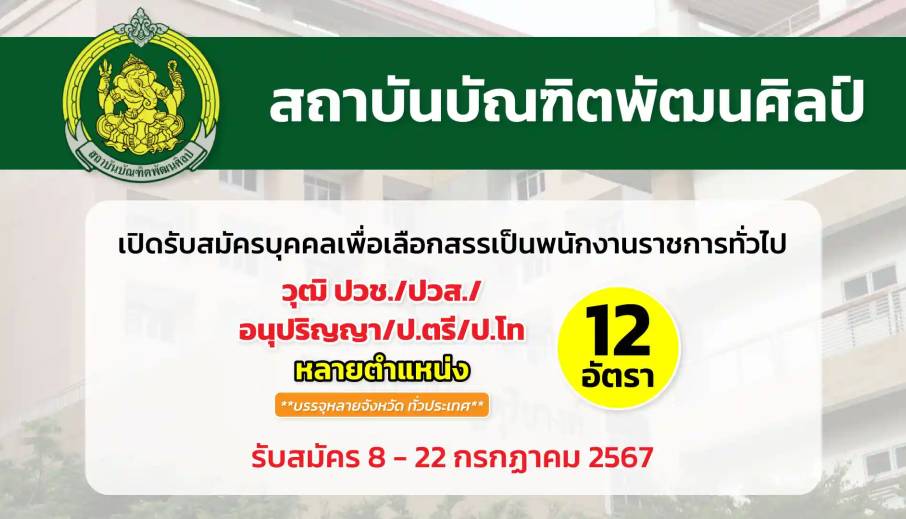 สถาบันบัณฑิตพัฒนศิลป์ เปิดรับสมัครบุคคลเพื่อเลือกสรรเป็นพนักงานราชการทั่วไป